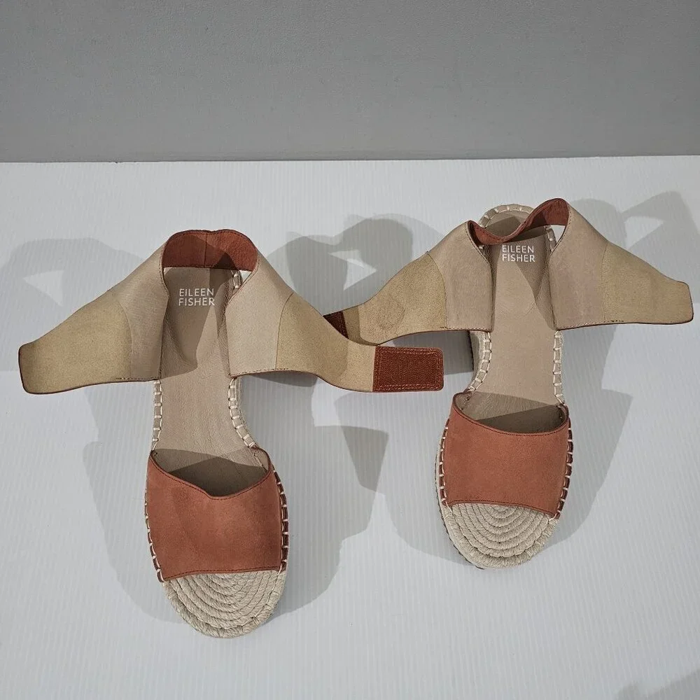 Eileen Fisher Weslia Espadrille Wedge Sandal Womens 9.5 Burnt Orange Leather